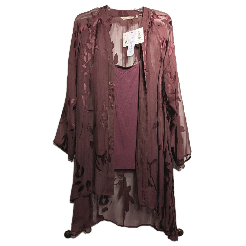 Soft Surroundings Silk Convertible Tunic & Cami Women M Purple Wine Floral NWT